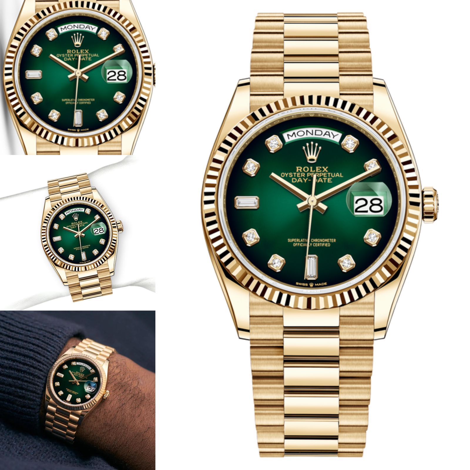 Rolex Day Date Gold Green Dial Super High Quality Swiss Automatic