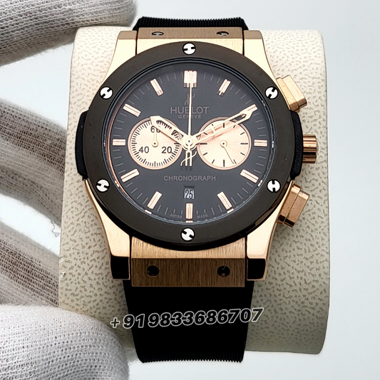 Hublot Classic Fusion Chronograph Rose Gold Black Rubber Strap 45mm High Quality Replica Watch