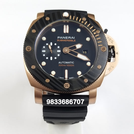 Luminor Panerai Submersible Rose Gold Black Dial Ceramic Bezel Super High Quality Swiss Automatic Watch