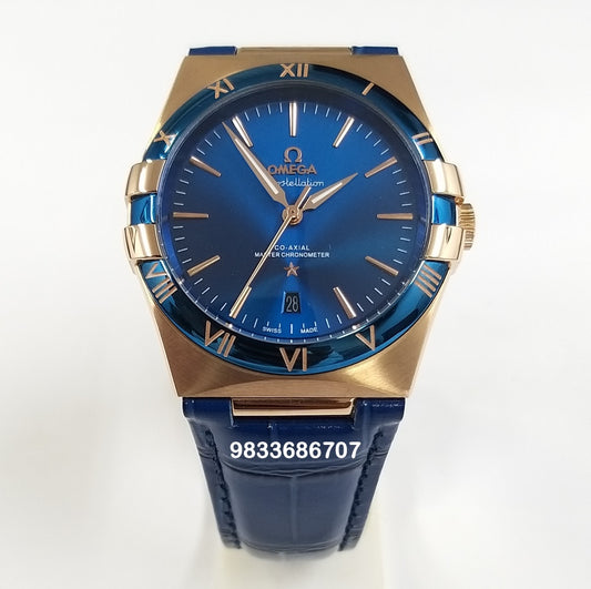 Omega Constellation Master Chronometer Rose Gold Blue Dial Super High Quality Swiss Automatic Watch