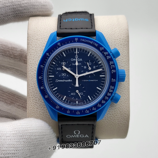 Omega Speedmaster Swatch Moonswatch Mission to Neptune Chronograph Blue Dial 42mm High Quality First Copy Watch