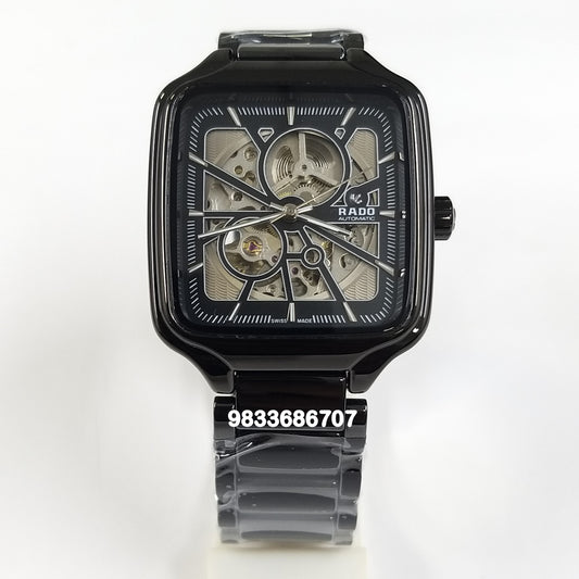 Rado True Square Open Heart Silver Marking Black Ceramic Super High Quality Swiss Automatic Watch