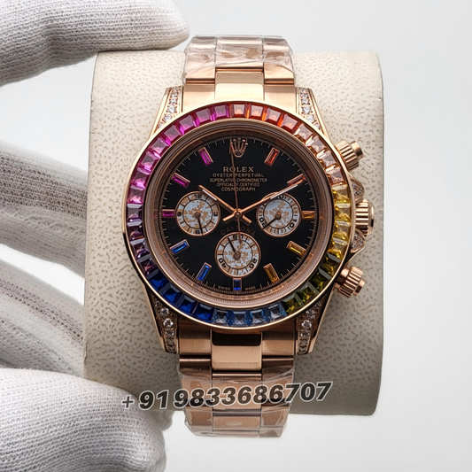 Rolex Daytona Rainbow Full Rose Gold Diamond watch replicas