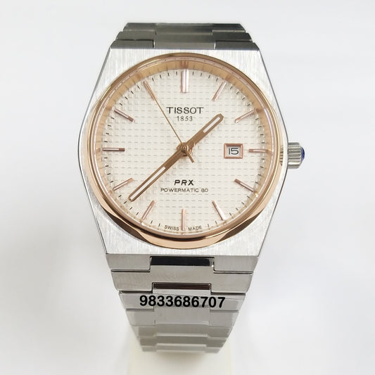 Tissot PRX POWERMATIC 80 Steel Rose Gold Bezel White Dial Super High Quality Swiss Automatic Watch